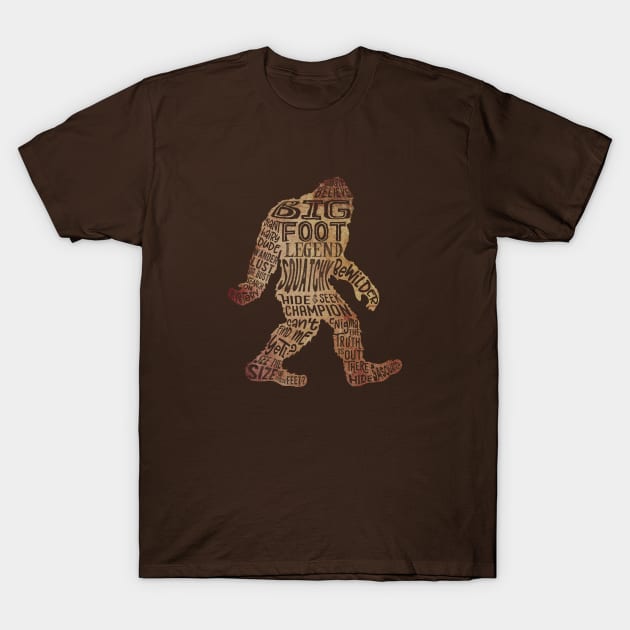Funny Bigfoot, Sasquatch Word Cloud T-Shirt by Jitterfly